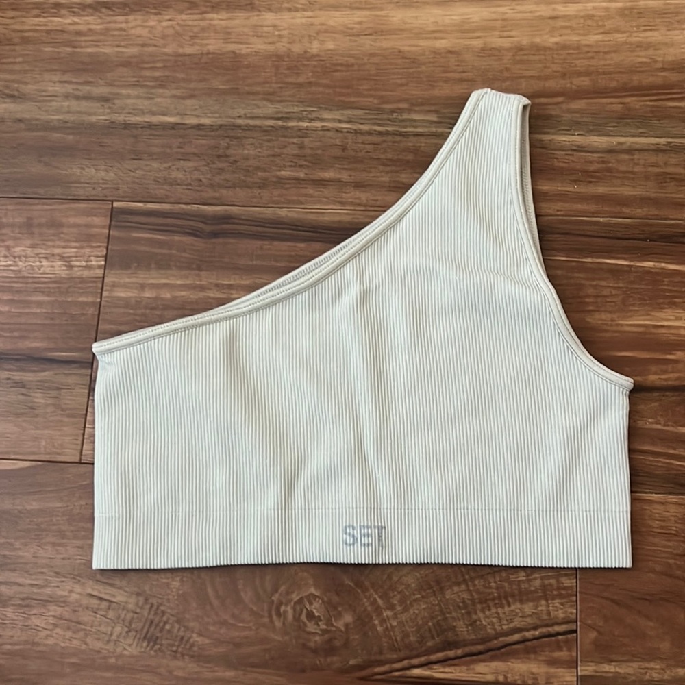 SET Active One Shoulder Sculptflex Sports Bra in Oat Milk